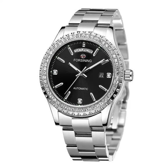 Men's Fashion Mechanical Watch Calendar Stainless Steel Waterproof Retro Rhinestone Hollow Sports Automatic Mechanical Watch