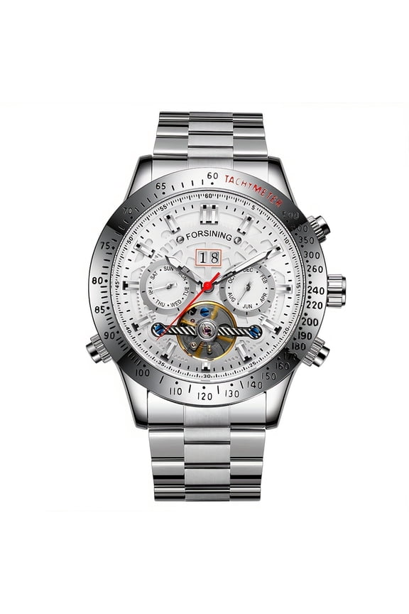 Men's Fashion Mechanical Watch Stainless Steel Calendar Waterproof Sports Multifunctional Tourbillon Hollow Style Fully Automatic Mechanical Watch