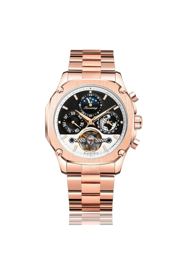 Men's Fashion Mechanical Watch Stainless Steel Hollow Tourbillon Calendar Waterproof Multifunctional Sports Luminous Fully Automatic Mechanical Watch