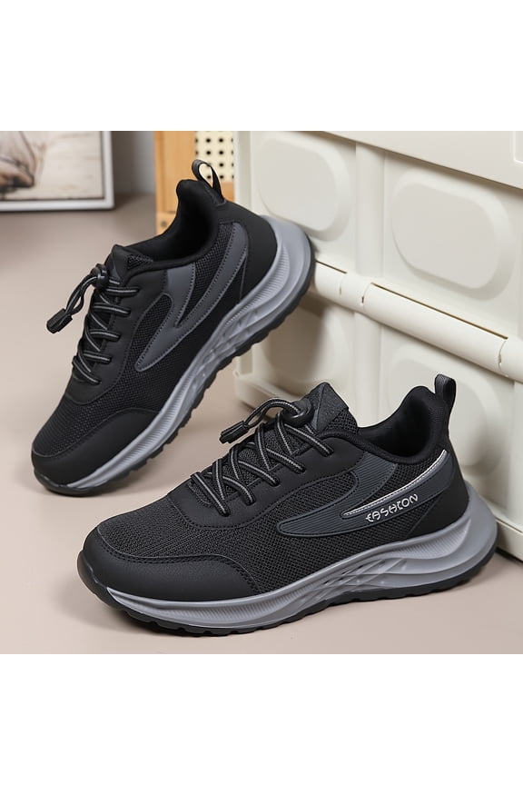 Men's Fashion Mid-Top Fabric Sneakers - Breathable Mesh Running Shoes for All-Season Comfort - Casual Sport Hiking Outdoor Footwear with Reflective Accents, Elastic Band Closure, Square Toe