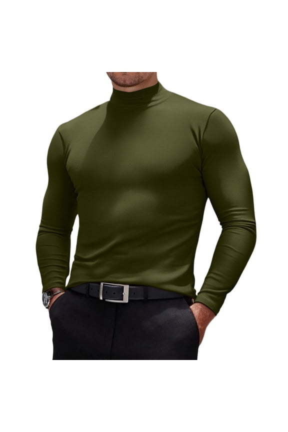 Men's Fashion Mock Turtleneck T-Shirts Long Sleeve Pullover Sweater Basic Designed Undershirt Slim Fit Top Army Green XL