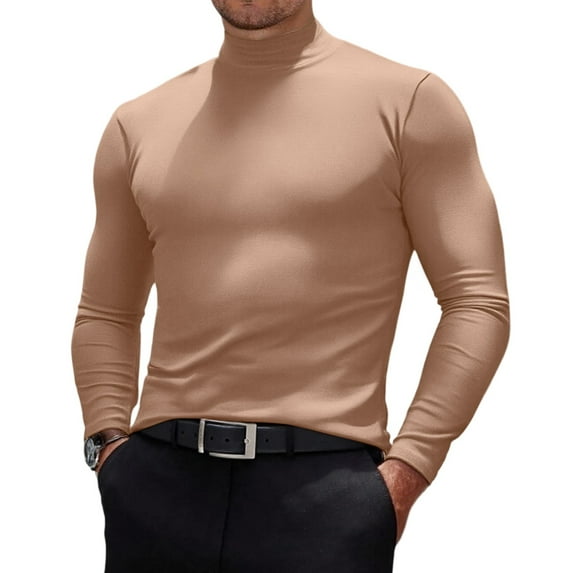 Men's Fashion Mock Turtleneck T-Shirts Long Sleeve Pullover Sweater Basic Designed Undershirt Slim Fit Top Complexion XL