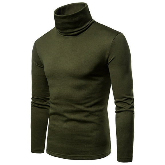 Men's Fashion Mock Turtleneck T-Shirts Long Sleeve Slim Fit Stretch Basic Pullover Army Green Size M
