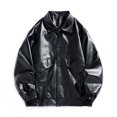 thumbnail image 1 of Men's Fashion Motorcycle Leather Jacket Lapel Design Casual Loose Fit Plus Size Coat For Spring Autumn Outerwear, 1 of 2