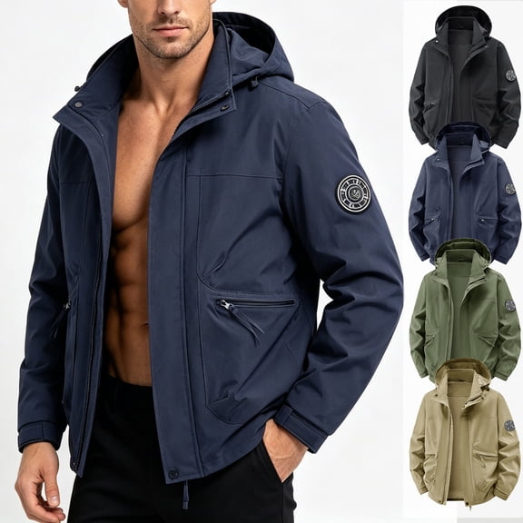 Men’s Fashion Outdoor Hooded Shell Jacket Adjustable Hood Drawstring Waterbreaker Outdoor Hiking Cycling