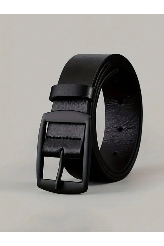 Men's Fashion PU Leather Belt, Minimalist Retro Design, Smooth Buckle, black 120cm
