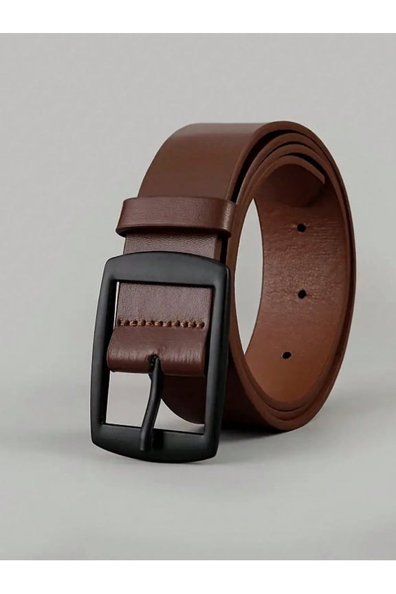 Men's Fashion PU Leather Belt, Minimalist Retro Design, Smooth Buckle, brown 120cm