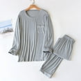 thumbnail image 1 of Men's Fashion Pajamas Set Long Sleeve Cotton Poly Blend Relaxed Roundneck Sleepwear for Home​​, 1 of 5