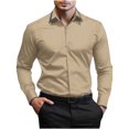 thumbnail image 1 of Men's Fashion Patchwork Dress Shirt Stretch Slim Fitted Long Sleeve Business Wedding Button Down Shirts Khaki XL, 1 of 6