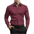 thumbnail image 1 of Men's Fashion Patchwork Dress Shirt Stretch Slim Fitted Long Sleeve Business Wedding Button Down Shirts Wine S, 1 of 7