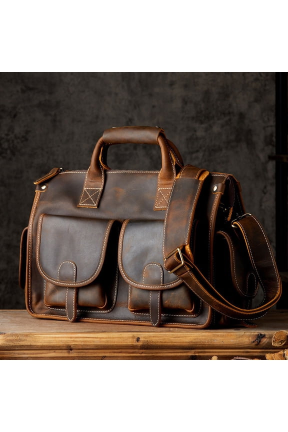 Men's Fashion Personality Leather Postman Handbag,Photo Color