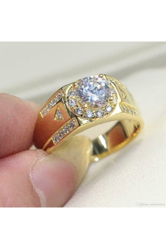 Men's Fashion Pinky Ring 14K Yellow Gold Plated 925 Silver 2Ct Round Lab Created VVS1/D Diamond