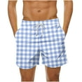 thumbnail image 1 of Men's Fashion Plaid Swim Trunks Quick Dry Drawstring Elastic Waist Beach Swimming Shorts with Pockets, 1 of 5