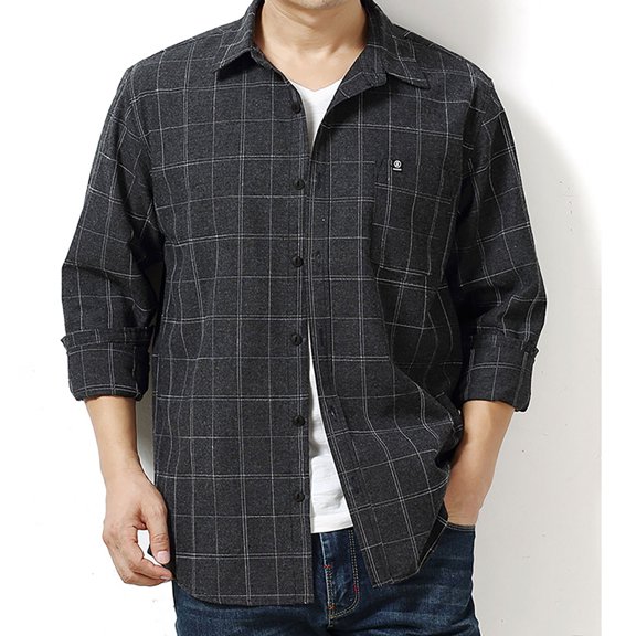 Men's Fashion Plus Size Long Sleeve Shirts Casual Button Tops Short Sleeve Plaid Shirt Hooded Blouse Up to 65% off!