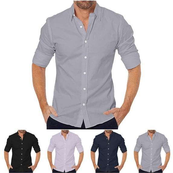 Men's Fashion Plus Size Long Sleeve Shirts Lapel Button Striped Loose Casual d Shirt Up to 65% off!