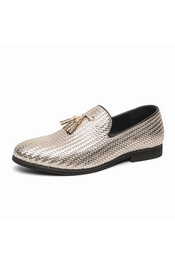slim fit dress slacks Men's Royal Blue Glitter Loafers with Buckle – Prom & Wedding Shoes main image 1