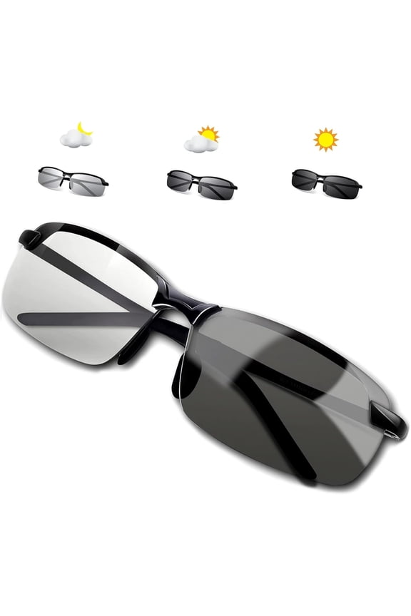 Men's Fashion Polarized Photochromic Sunglasses for Day and Night,UV 400 Clear Vision for Driving Cycling Outdoor