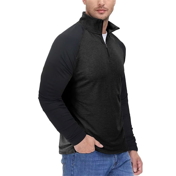 Men's Fashion Polo Shirts Men's 1/4 Zip Pullover Shirts Raglan Sleeve Polos Shirts Color Block Stand Collar Golf Shirts Active Workout Running Hiking Baseball Tee Shirts Lightweight Athletic Shirt