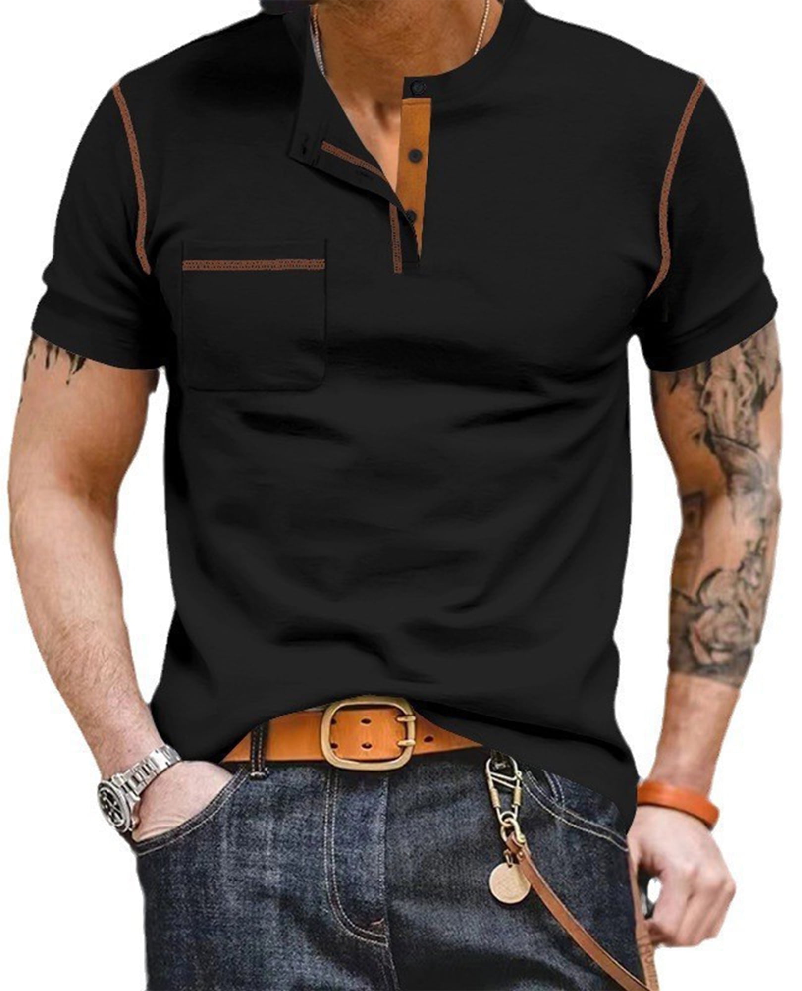Men's Fashion Polo Shirts Classic Short Sleeve Lightweight Button ...