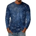 thumbnail image 1 of Men's Fashion Printed Round Neck Long Sleeve Bottoming Shirt Top with Christmas Snow Night Print for Seasonal Outfits and Daily Wear - Soft and Warm Men's Base Layer,Dark Blue,4XL, 1 of 7