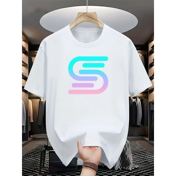 Men's Fashion Printed Tee Top Casual Print T-Shirt White Tshirts Mens Cotton Plain Top Men Tee T-Shirt White L