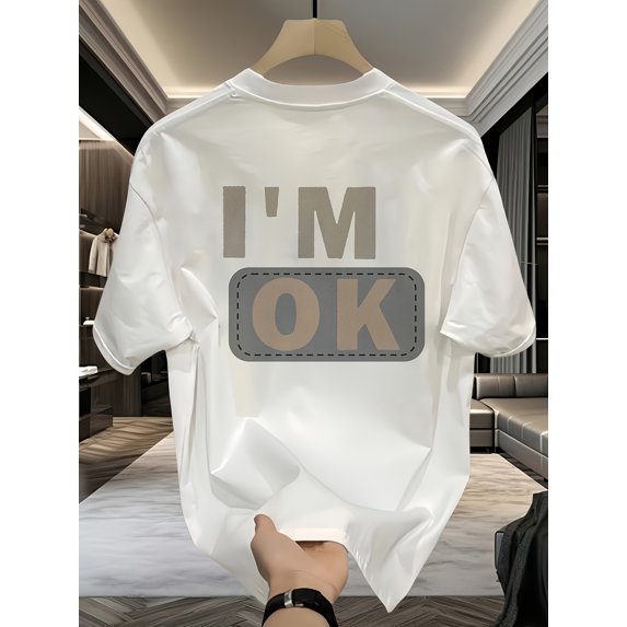 Men's Fashion Printed Tee Top Casual Print T-Shirt White Tshirts Mens Cotton Plain Top Men Tee T-Shirt White XXL
