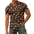 thumbnail image 1 of Men's Fashion Printed V-Neck Short Sleeve T-Shirt – Hawaiian Polka Dot Print Design for Beach Outings and Leisure Wear,Coffee,L, 1 of 8