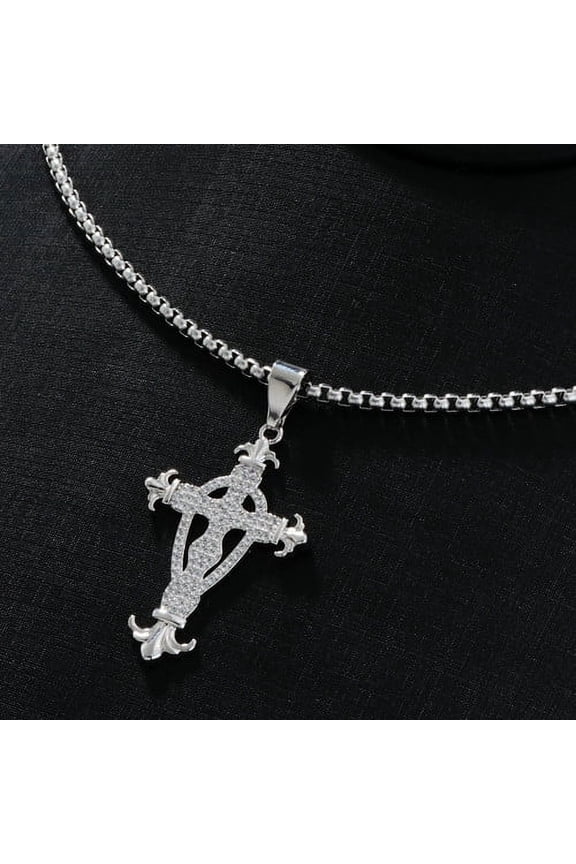 Men's Fashion Punk Flame Cross 14K Yellow Gold Pendant Chain Necklace for Women Male Long Chain Hip Hop Rock Gothic Jewelry Gift