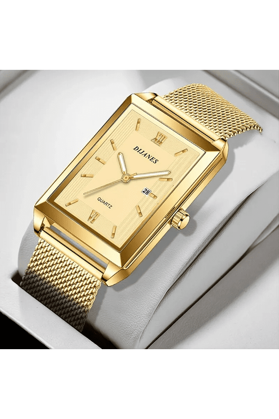 Men's Fashion Quartz Watch Gold Stainless Steel Wristwatches Waterproof Luminous