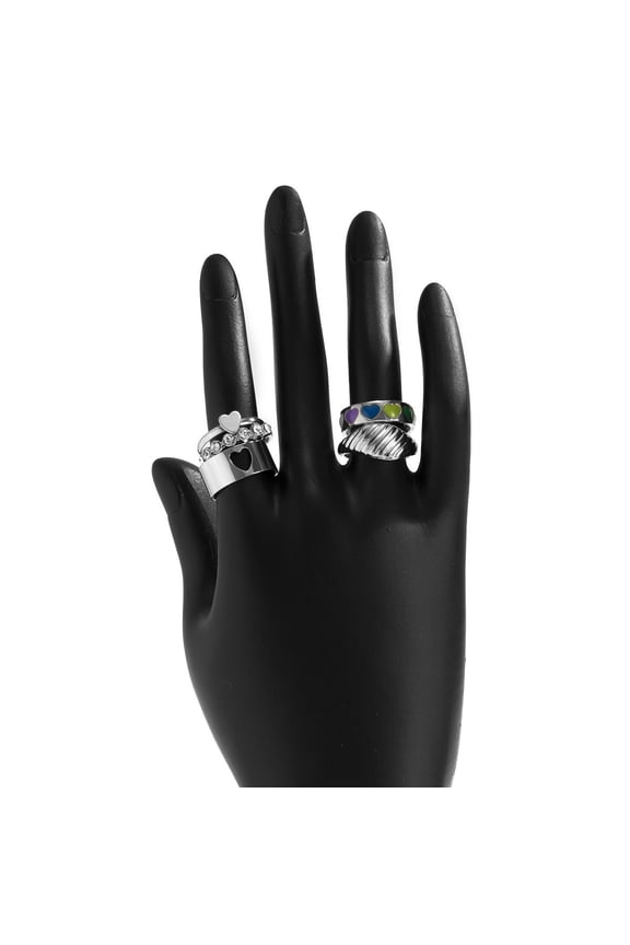Men's Fashion Ring Set Electroplated Alloy Metal Rhinestone Crystal Inlay Heart Rings Hip Hop Jewelry Rings for Men Fashionable Rings Set