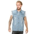 thumbnail image 1 of Men's Fashion Ripped Denim Vest Casual Sleeveless Biker Jean Jacket with Retro Lapel Design Sky Blue Small, 1 of 7