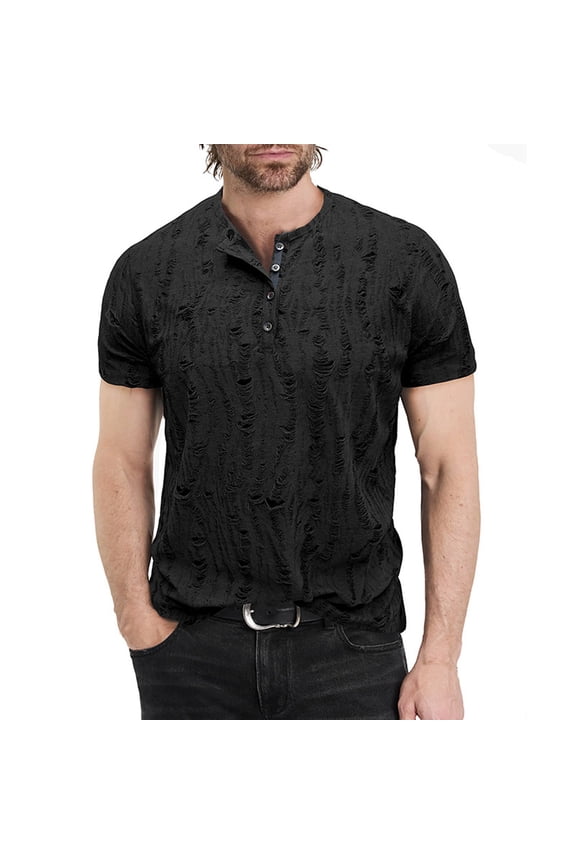 Men's Fashion Ripped Short Sleeve Casual T Shirt Comfortable Breathable Tee Stylish Streetwear Top for Daily Wear Mens Casual Crew Neck Basic Tees