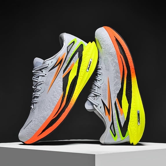 Men's Fashion Running Shoes with Full-Length Carbon Plate Technology - High-Rebound Cushioned Comfort, Shock Absorption & Stability - Lightweight Breathable Knit Low-Top Design for Marathon, Training