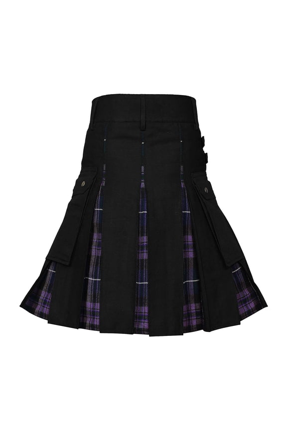 Men's Fashion Scottish Style Plaid Contrast Color Pocket Pleated Skirt Kilt,Purple,L