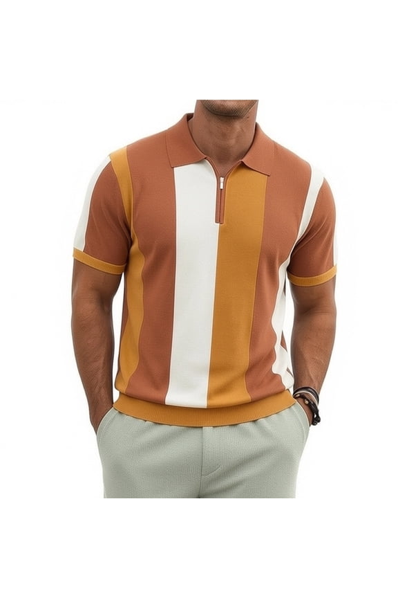 Men's Fashion Shirts Vintage Striped Knitting Shirts Casual Slim Fit Golf Shirts