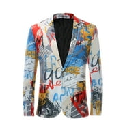 Mens Fashion Slim Fit Casual Multicolor Print One Button Suit Jacket Blazer