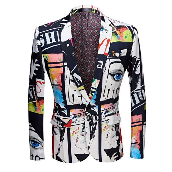 Men's Fashion Slim Fit Casual Print One Button Suit Jacket Blazer