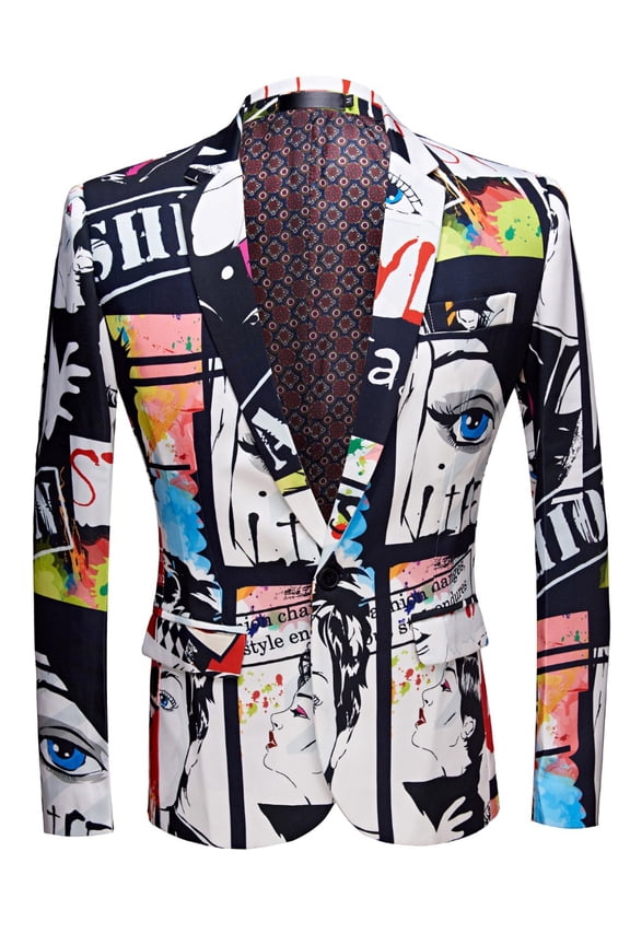 Men's Fashion Slim Fit Casual Print One Button Suit Jacket Blazer