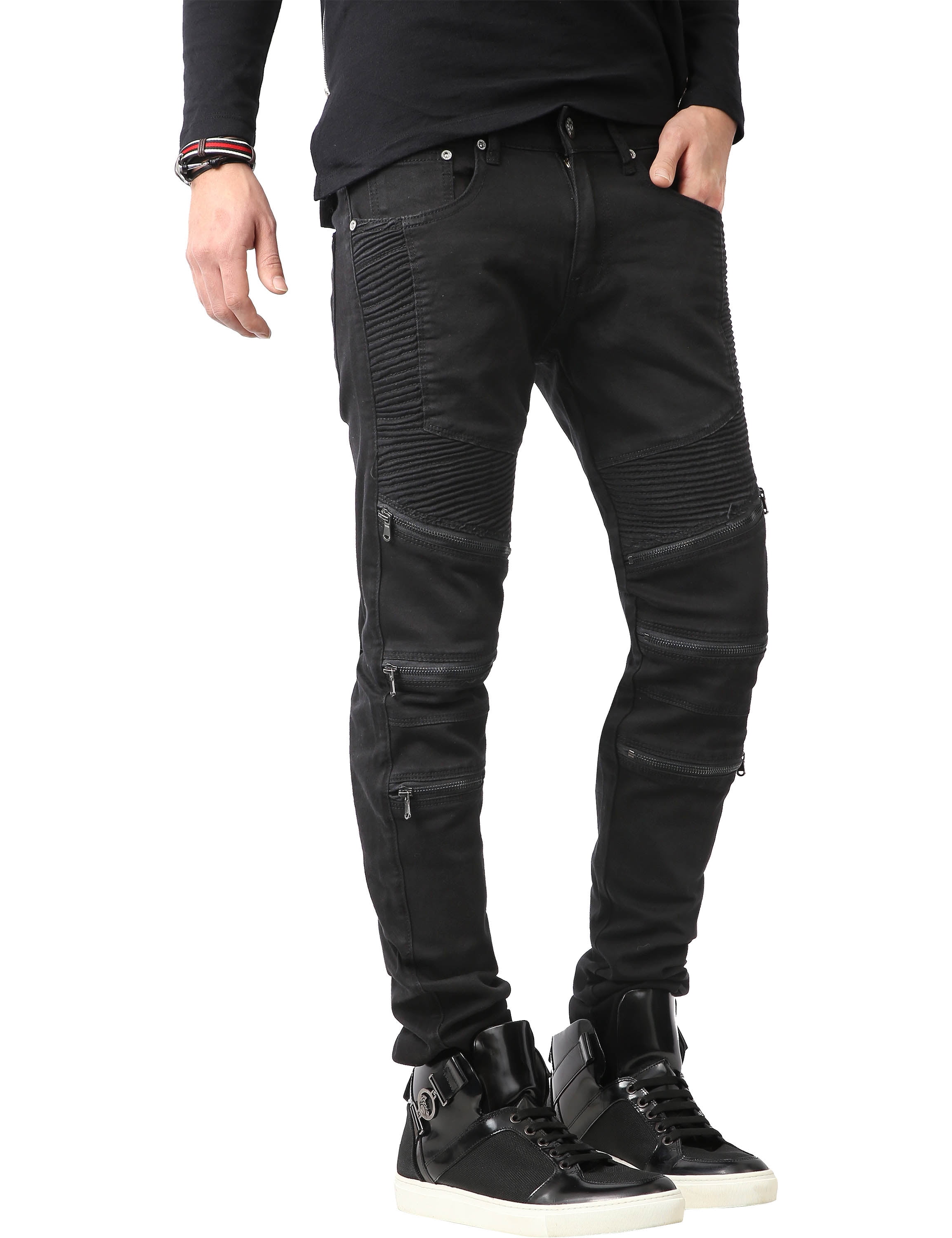 Mens black biker jeans deals