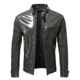 thumbnail image 1 of Men's Fashion Slim Leather Jacket Stand Collar Zipper Pocket Jacket Coat, 1 of 1