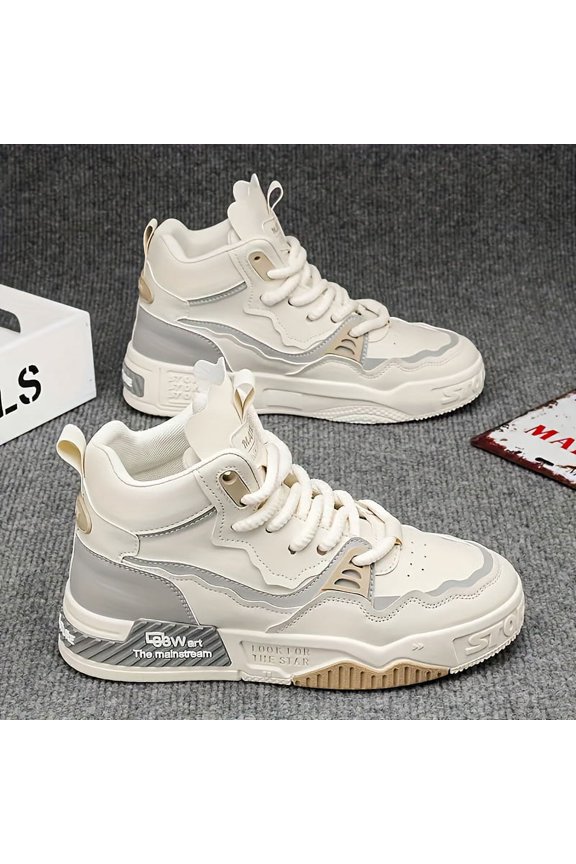 Men's Fashion Sneakers Breathable Comfortable Casual Sports Shoes Preppy Lace-Up Round Toe PU Upper Fabric Lining PVC Sole Running Daily Wear