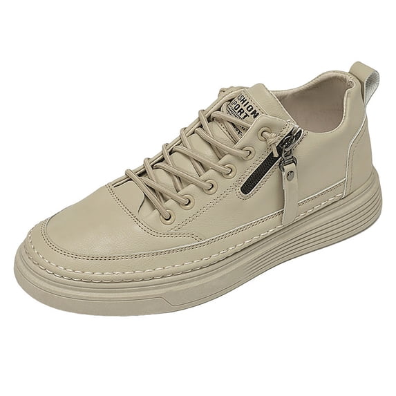 Men's Fashion Sneakers Comfortable 𝖫a𝖼e Up Shoes Breathable L𝗈w Top Sport Shoes with Side Zipper, Versatile Retro Walking Shoes for Business Dress Casual Wear