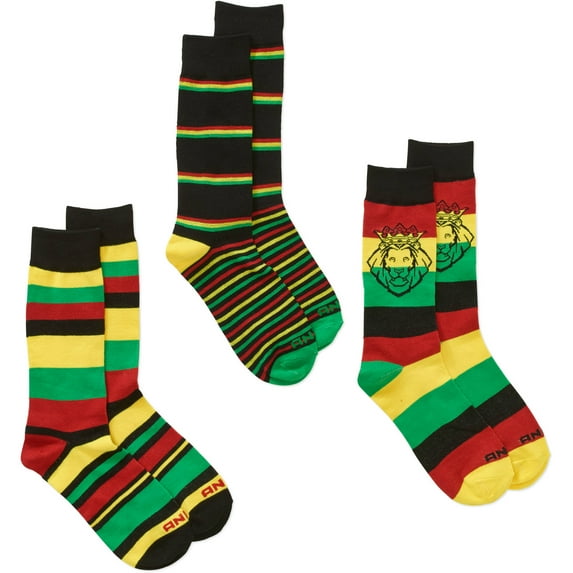 Men's Fashion Socks Rasta, 3 Pack