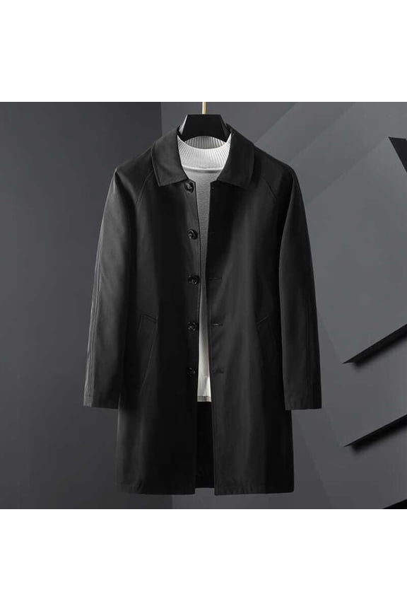 Men's Fashion Solid Color Mid Length Button Up Casual Pocket Long Sleeved Windbreaker Jacket