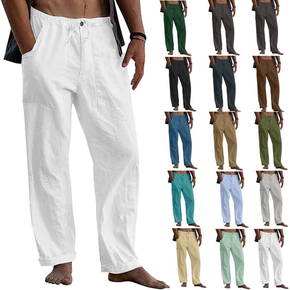 Men's Fashion Solid Color Slim Loose Casual Pants, Waist with Pockets Trousers for Streetwear and Daily Outings,Turquoise,2XL