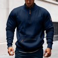 thumbnail image 1 of Men's Fashion Solid Stand Collar Pullover with Sports Pockets, Long Sleeve Casual Sweatshirt for Street Style and Everyday Wear, Limited Time Offer, 1 of 4