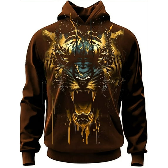 Men's Fashion Spring and Autumn Hoodie Graphic Lion3D Printed Hoodie Unisex Harajuku Street Leisure Sports Hoodie