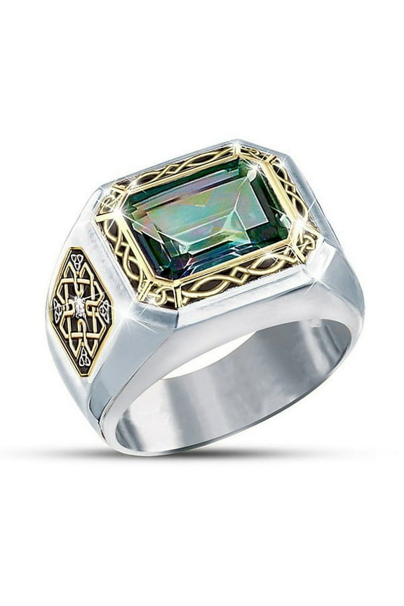 Men's Fashion Square Gem Two-tone Ring