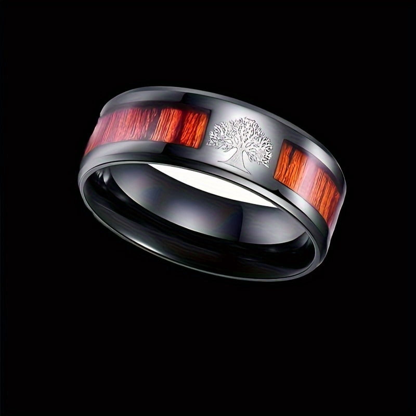 Men's Fashion Stainless Steel Minimalist Ring With Tree Engraving, 8mm ...