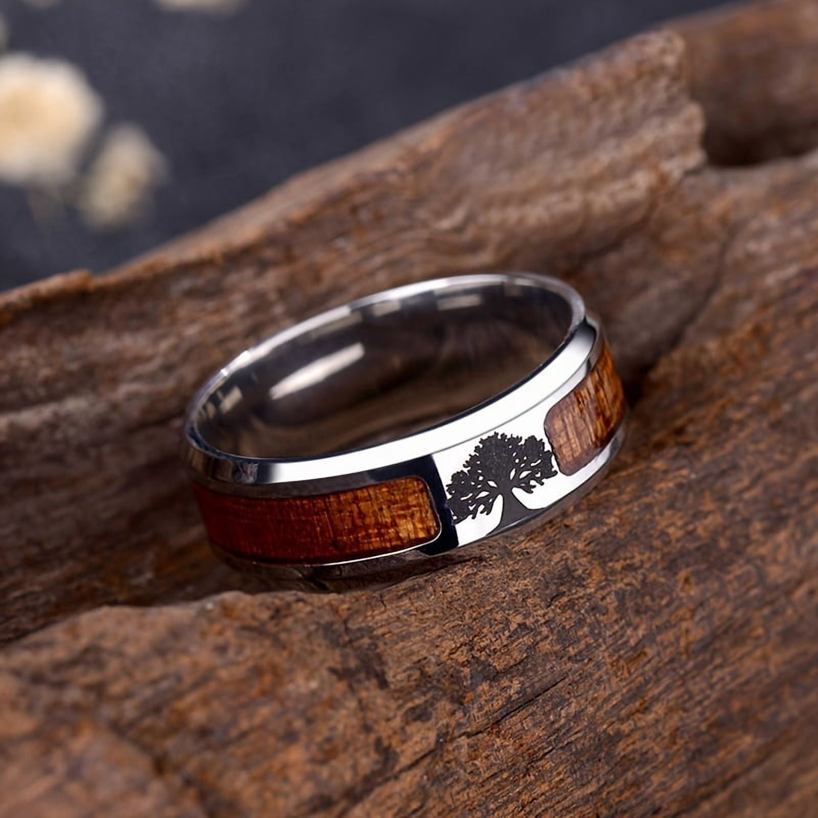 Men's Fashion Stainless Steel Minimalist Ring With Tree Engraving, 8mm ...